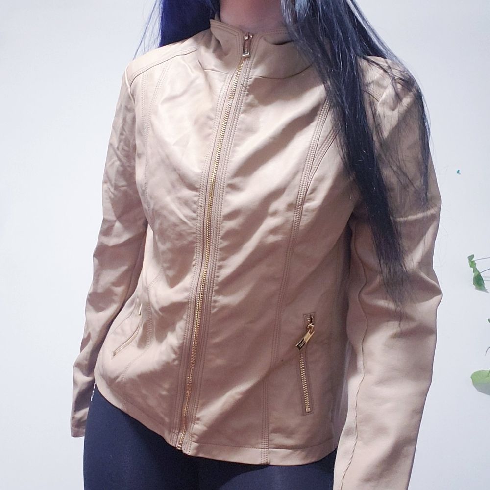 Ellen Tracy Cream Faux Leather Jacket